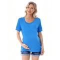Bright blue maternity short sleeve top with layered V-neck breastfeeding design - M / Blue