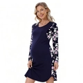 Abito premaman attillato a maniche lunghe in blu scuro con pannelli a fiori - S / Blu Scuro Patchwork Floreale