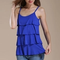 Royal blue maternity nursing camisole featuring multi-layered ruffles and modal fabric - S / Blue