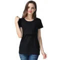 Camiseta de lactancia negra de manga corta con diseño de doble capa funcional - S / Negro
