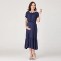 Umstandskleid in Dunkelblau mit Rüschenärmeln und praktischem Off-Shoulder Design - S / Blau