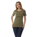 Camiseta de lactancia en algodón verde oliva con apertura de doble capa para verano - S / Verde Militar