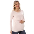 Pink modal maternity long sleeve top with lifting nursing access for breastfeeding - S / Nude