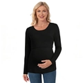 Detail of black modal maternity top featuring a functional lift-up breastfeeding layer - S / Black