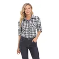Dettaglio della camicia premaman a quadri bianchi e neri con funzione allattamento - S / Nero