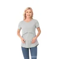 Close-up of the double-layer crossover design on a gray maternity nursing T-shirt - XS / Gray