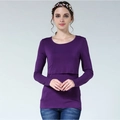 Detail of hidden breastfeeding access on dark purple long-sleeve modal maternity top - S / Purple