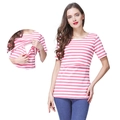 T-shirt d'allaitement rayé rose et blanc avec couche d'accès discrète pour nourrir - S / Rayé rose et blanc