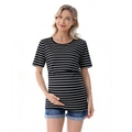 T-shirt premaman a maniche corte con classiche strisce bianche e nere e girocollo - S / Sfondo Nero a Righe Bianche