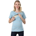 T-shirt premaman e per allattamento a righe azzurre con apertura a doppio strato sul petto - S / Righe Grigio-Blu E Bianco