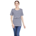 T-shirt prémaman a righe blu e bianche con apertura per allattamento a doppio strato - S / A Strisce Blu Marino e Bianche
