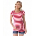T-shirt de maternité à rayures rouges et blanches avec fronces latérales et short - S / Rayé Rose