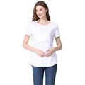 Loose white nursing t-shirt with curved layer design for stylish breastfeeding mothers - S / White