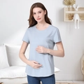 Detail of light blue cotton nursing T-shirt with hidden horizontal zipper for easy feeding - S / Azure Blue