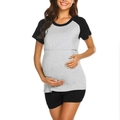 Ensemble de maternité en modal à manches courtes avec haut raglan gris et short - S / Noir