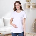 Close-up of white cotton maternity T-shirt featuring hidden zippers for easy nursing - S / White
