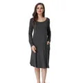 Vestido premamá gris oscuro de manga larga con función de lactancia y bolsillos laterales - S / gris oscuro