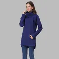 Detail of royal blue turtleneck nursing top with textured warm fabric and side split hem - S / Dark Blue