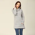 Detail of light gray maternity nursing top featuring a front kangaroo pocket and turtleneck - S / Light Gray