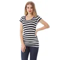 Détail du t-shirt de maternité rayé en modal doux avec fronces latérales respirantes - S / Rayé Bleu Foncé