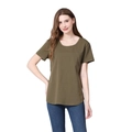 Olive green short sleeve maternity nursing T-shirt with curved hem and crew neck - Army Green