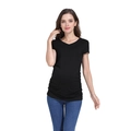 Slim fit black maternity t-shirt with V-neck and side ruching for belly comfort - XS / Black
