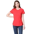 Detail of red maternity cotton t-shirt with functional horizontal breastfeeding zipper - Red