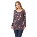 Camiseta de maternidad con estampado floral azul marino de manga larga para primavera - XS / Floral Azul Oscuro