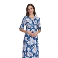 Floral print maternity maxi dress with V-neck and adjustable waist belt in navy blue - S / Light Blue