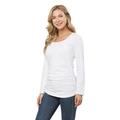 Top de maternidad blanco de manga larga con fruncido lateral y cuello redondo - S / Blanco
