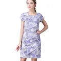 Vestido de lactancia ajustado con cuello en V y estampado floral geométrico en azul y blanco - M / Azul