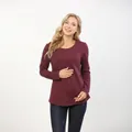 Bordeauxrode zwangerschapsshirt met lange mouwen en ronde hals voor borstvoeding - S / Bordeauxrood