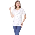 T-shirt da allattamento bianca a maniche corte con stampa di barche blu in cotone elastico - L / Stampa Barca Bianca