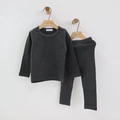 Detail showing the soft knitted texture of dark grey kids cotton loungewear set on a hanger - Dark Gray / 110cm