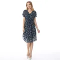 Dettaglio dell'abito premaman floreale con scollo a V, coulisse regolabile e tessuto chiffon - S / Blu scuro