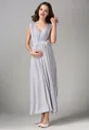 Macro shot of grey modal maternity dress with V-neckline and high waist pleated details - Light Gray