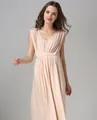Vestido largo de maternidad rosa sin mangas en modal suave con cuello en V y pliegues - XS / Color Piel