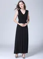 Sleeveless V-neck black maternity maxi dress in soft modal fabric with pleated details - Black
