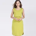 Simple mustard green cotton maternity dress for nursing with sleeveless layering design - Turmeric