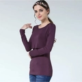 Soft modal long sleeve maternity nursing top in dark purple with double layer breastfeeding design - S / Tops / Dark Red