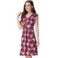 Detail view of burgundy floral maternity dress with palm leaf print and sleeveless design - M / Burgundy Palm Leaf (F)