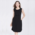 Minimalist black sleeveless cotton maternity dress with layered nursing access for mothers - Black