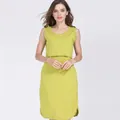 Lime green sleeveless cotton maternity dress with double-layer nursing opening - Turmeric