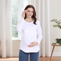 Close-up of a white cotton maternity top with hidden nursing zipper for breastfeeding - S / White