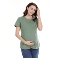 Short sleeve maternity top in sage green with nursing zipper and soft cotton fabric - Army Green