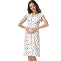 White cotton maternity nursing dress with black cat print and V-neck wrap design - M / White Cat