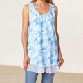 Mouwloze zwangerschapstop met blauwe palmprint en gelaagde witte chiffon zoom voor de zomer - S / Blauw