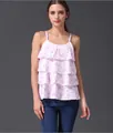 Pink floral nursing camisole with three-layer ruffles for summer maternity wear - S / Pink Floral