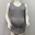 Detail view of heather grey cotton nursing tank top with round neck and maternity fit - S / Gray