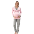 Umstandsschlafanzug-Set aus Modal mit V-Ausschnitt Stilltop und grauer Hose für Damen - M / Rosa
